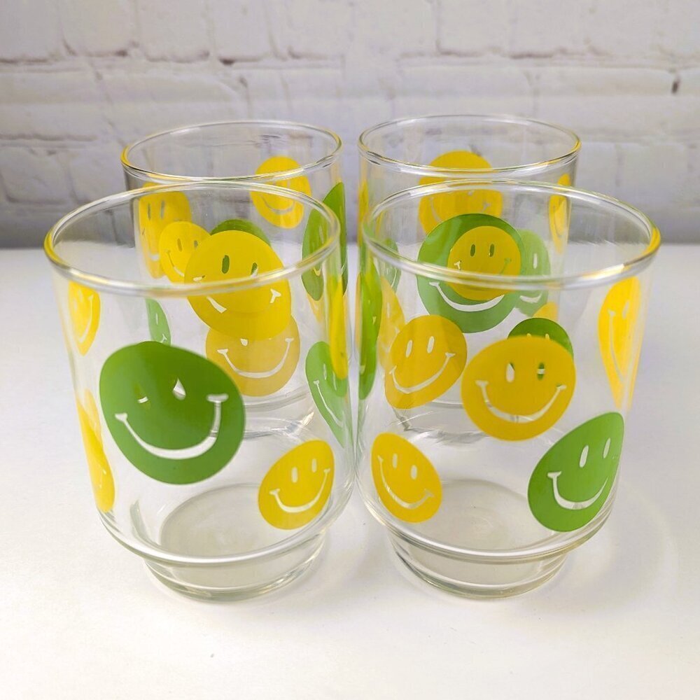 Vintage 70s Smiley Face Glasses Set of 4 - Picture 2 of 5